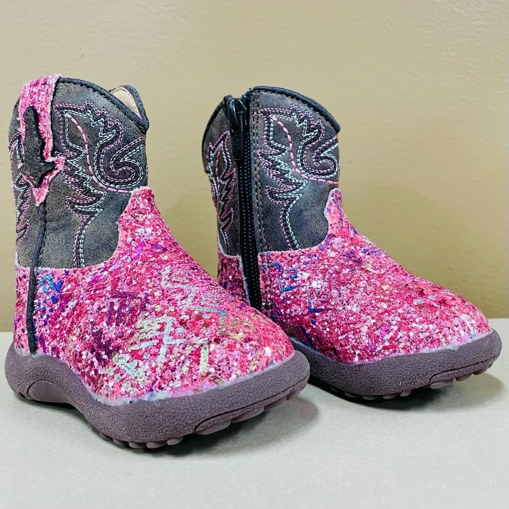 Roper Kids Cowboy Boots Girls 3 Infants Glitter Aztec Pink Southwest Western